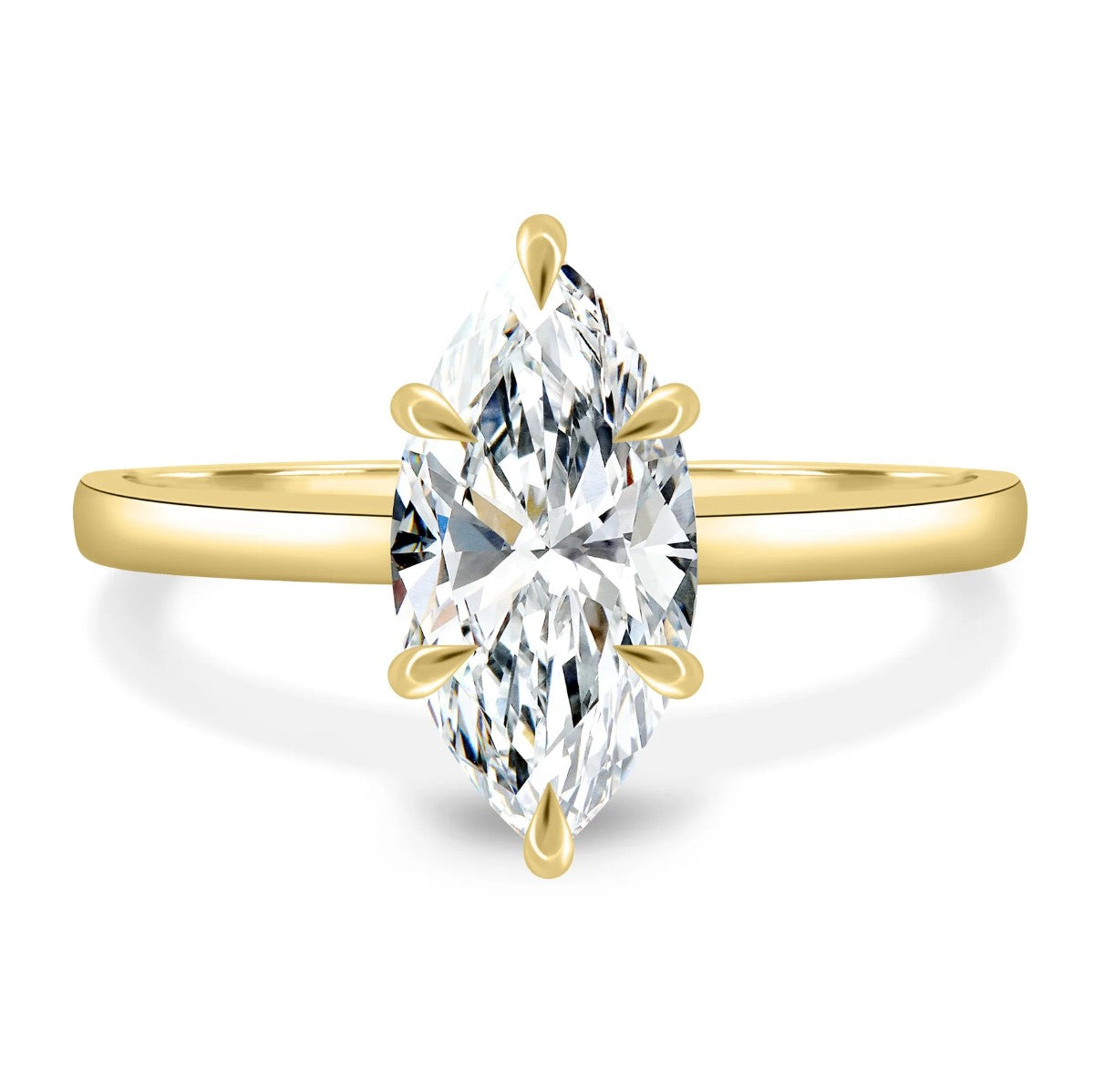 18Ct Yellow Gold 6 Claw 1.01ct Lab Grown Diamond Marquise Solitaire Engagement Ring