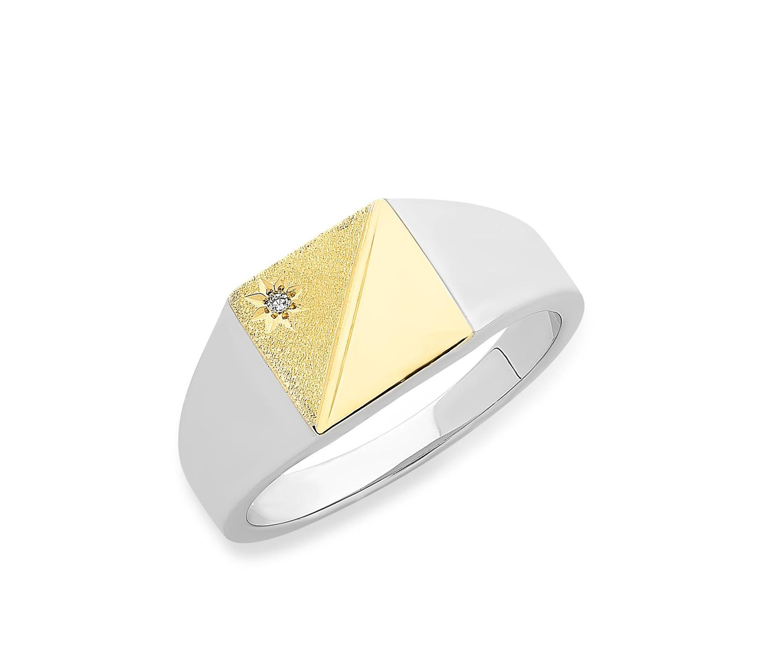 Sterling Silver And 9Ct Yellow Gold Diamond Signet Ring. Design No: M2526.