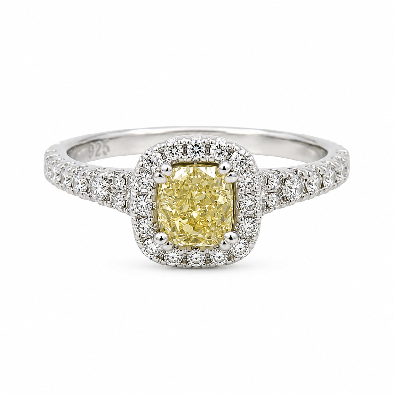 Natural Cushion Cut Yellow Diamond Halo Ring