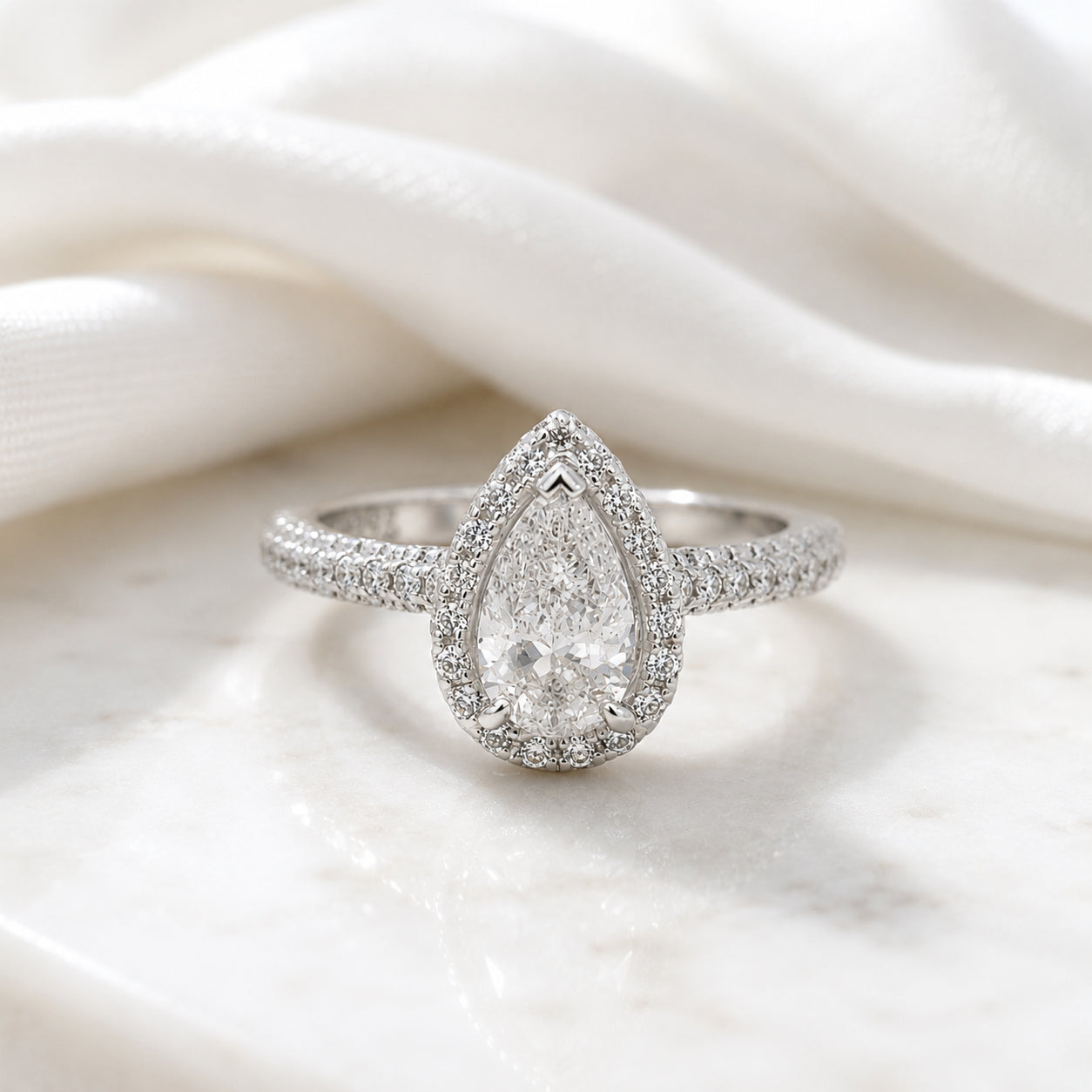 Pear Diamond Halo Ring