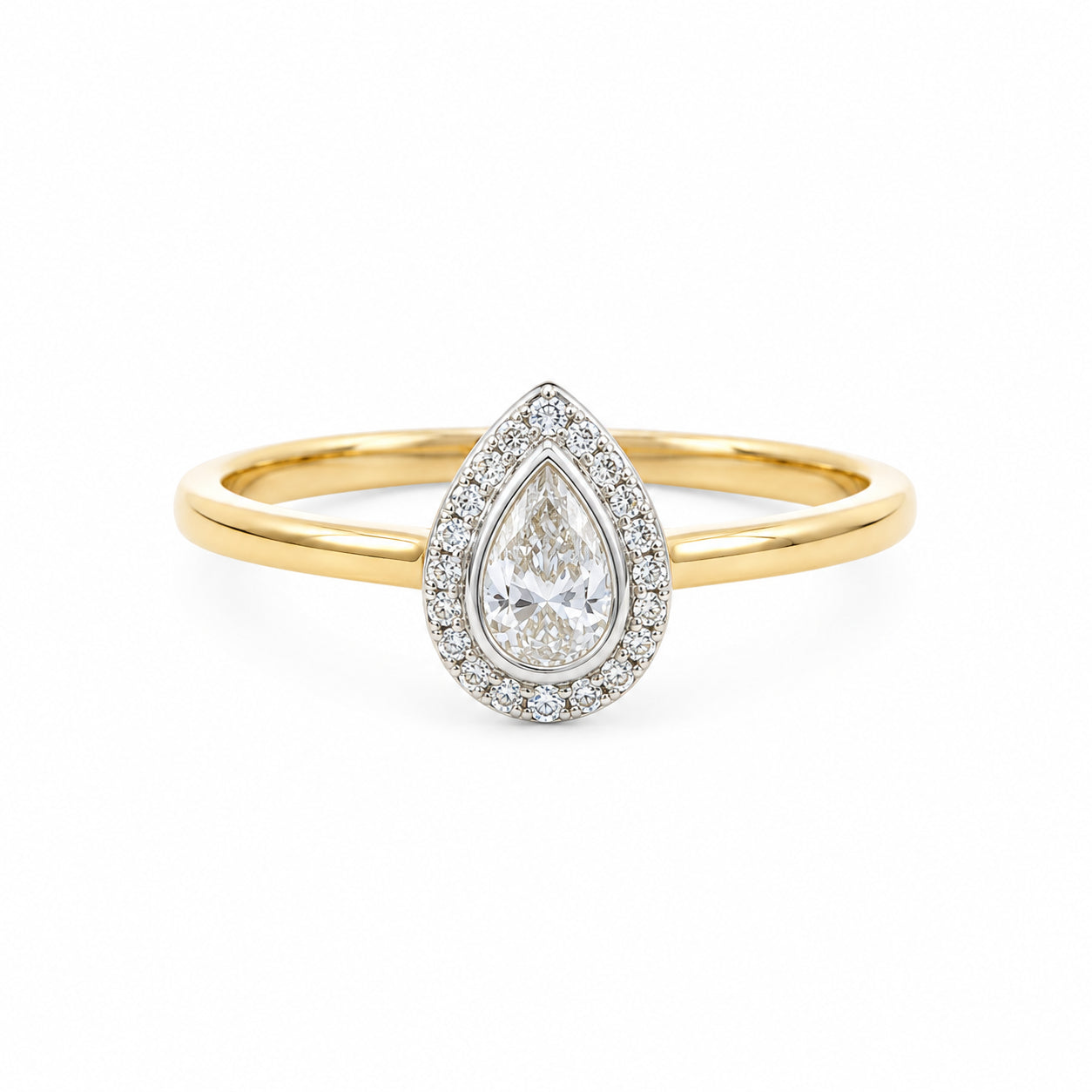 Natural Pear Diamond Bezel Halo Ring