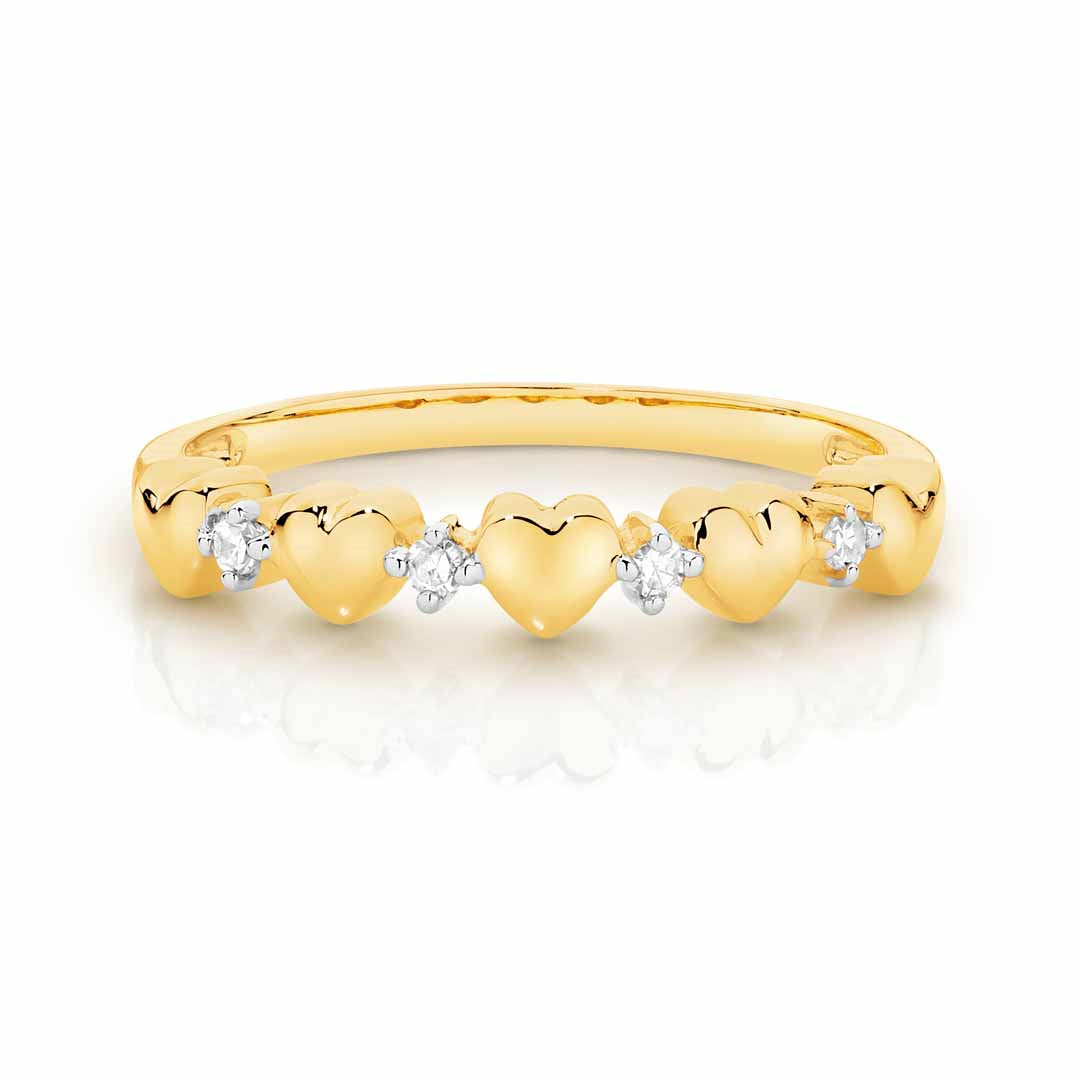 9ct Yellow Gold Diamond Heart Ring