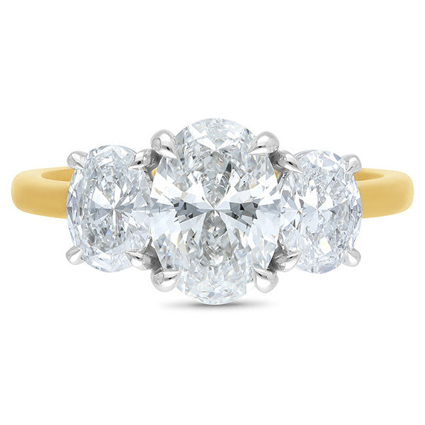 18Ct Yellow & White Gold 2.5Ct Oval Cut Trilogy Lab Grown Diamond Engagement Ring