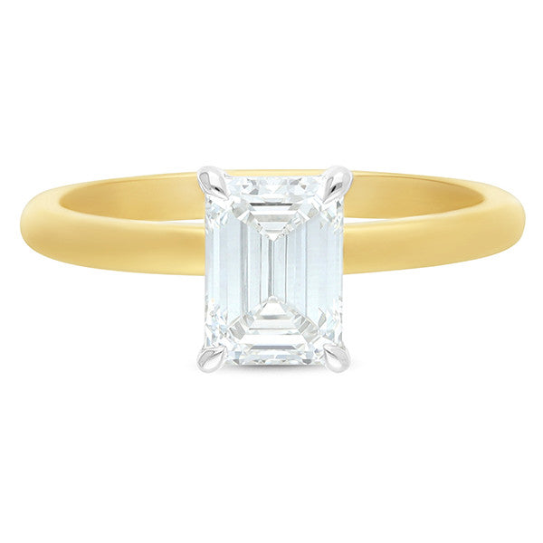 18Ct Yellow & White Gold Emerald Cut Lab-Grown Diamond Ring – 1.5Ct