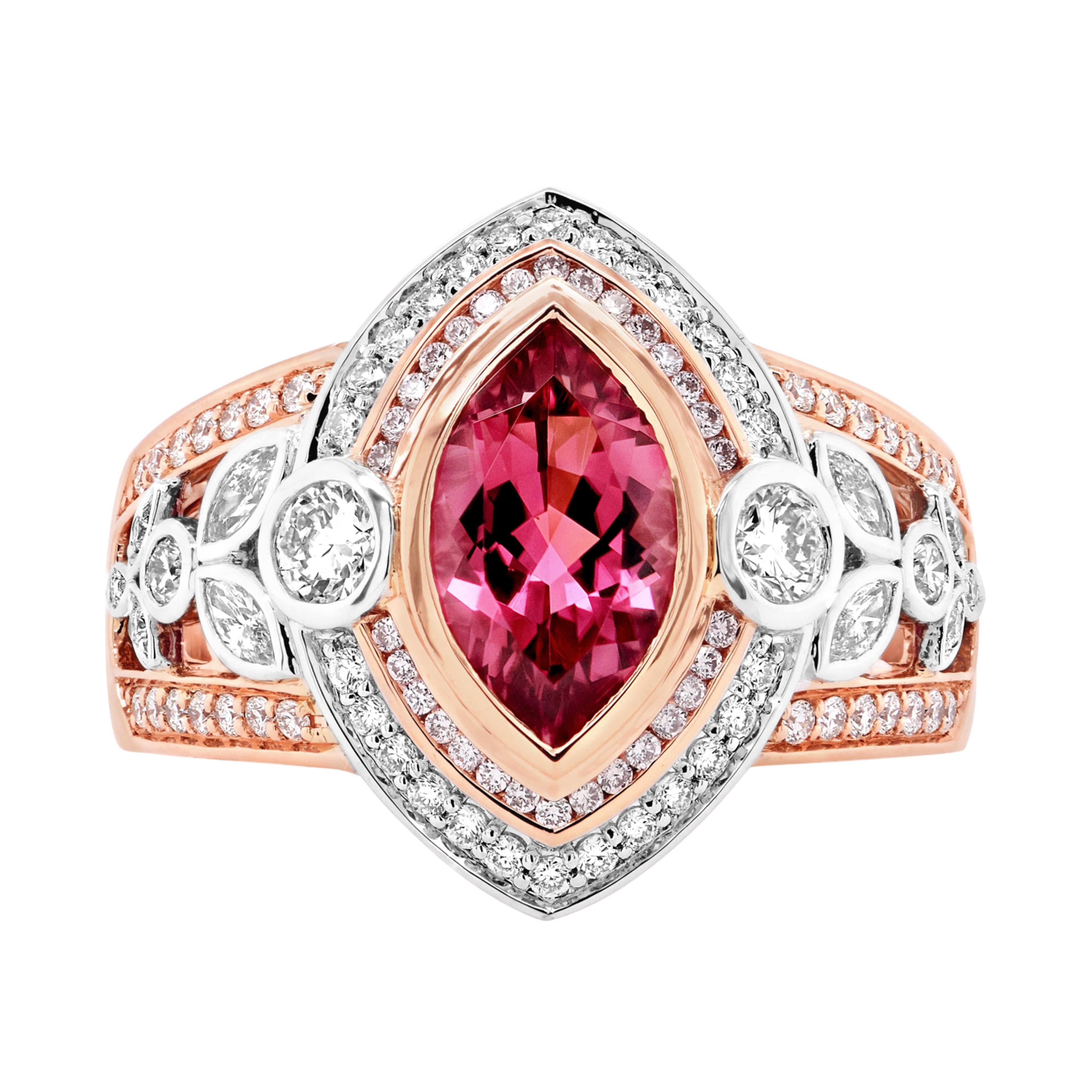 18ct Rg/ Wg Pink Tourmaline & Diamond Bezel Set Ring