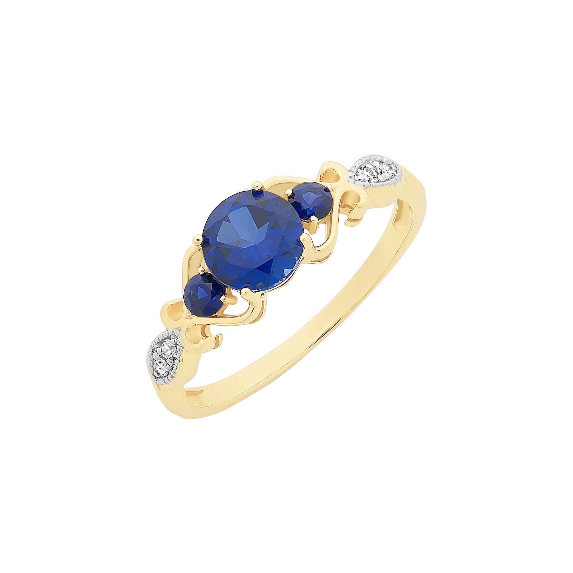 9ct Yellow Gold Created Sapphire and Diamond Ring