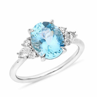 White Gold Oval Blue Topaz & Diamond Ring