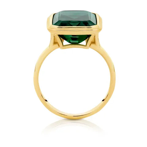 9ct Yellow Gold Green Quartz Bezel Set Ring
