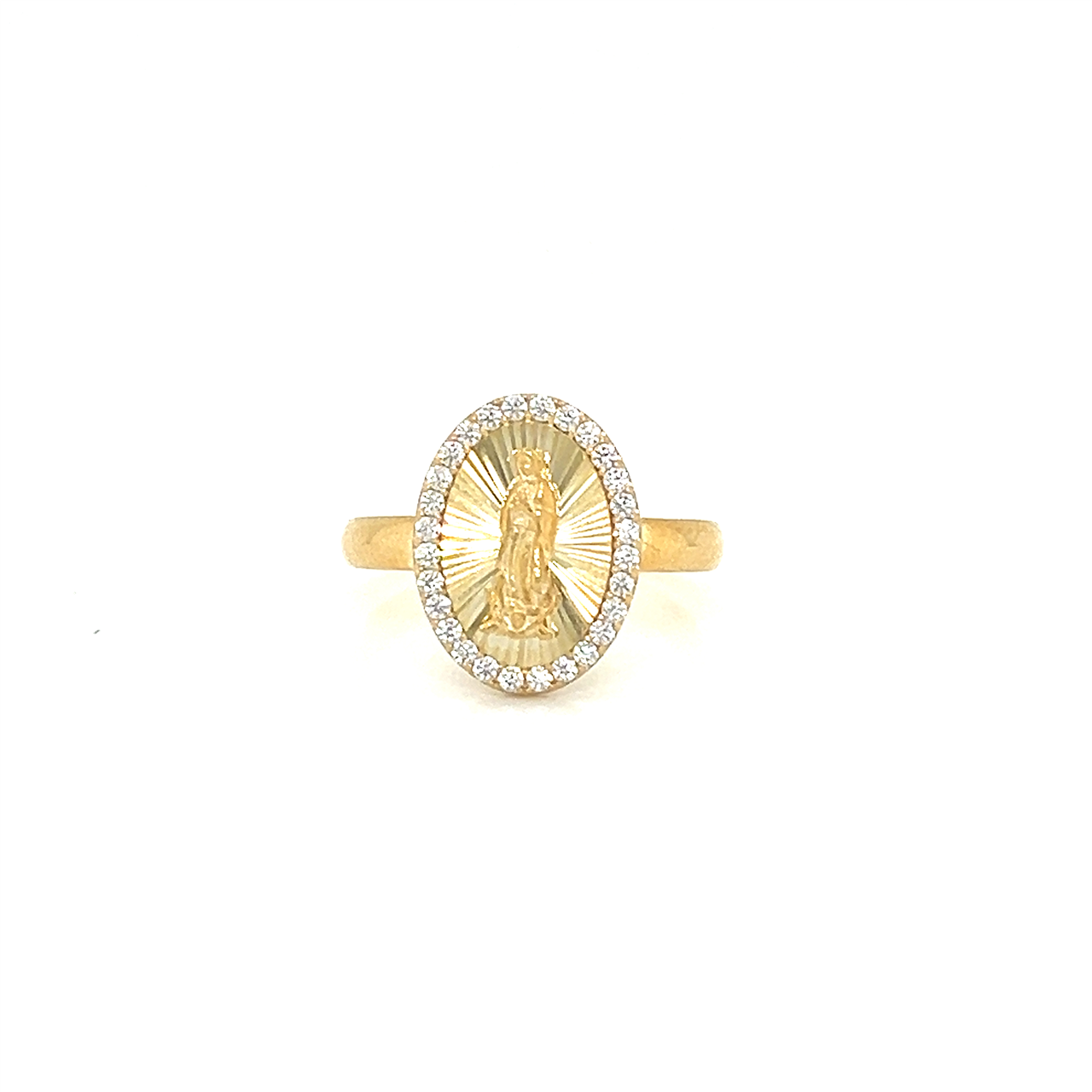 9ct Yellow Gold CZ Border Miraculous Madonna Ring