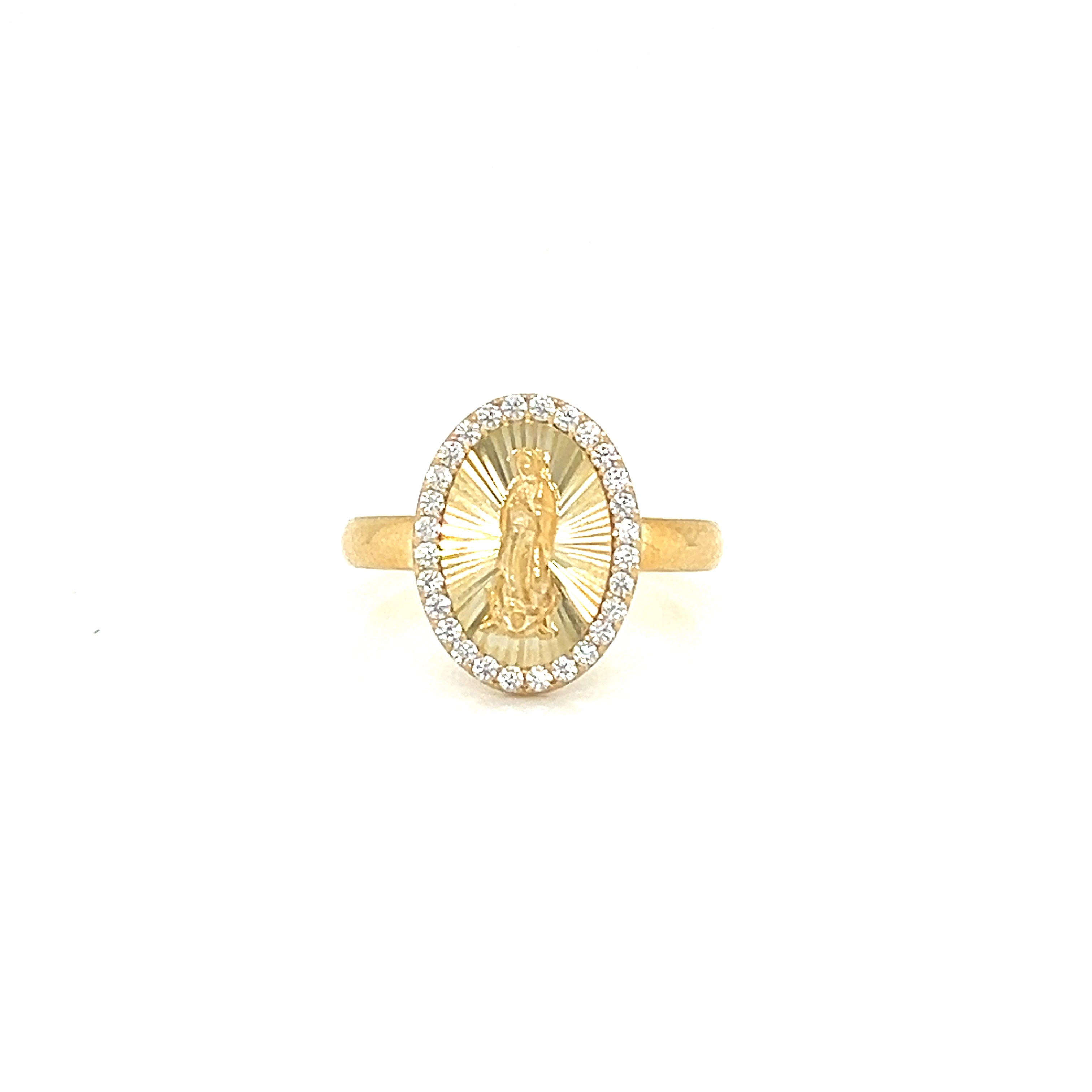 9ct Yellow Gold CZ Border Miraculous Madonna Ring