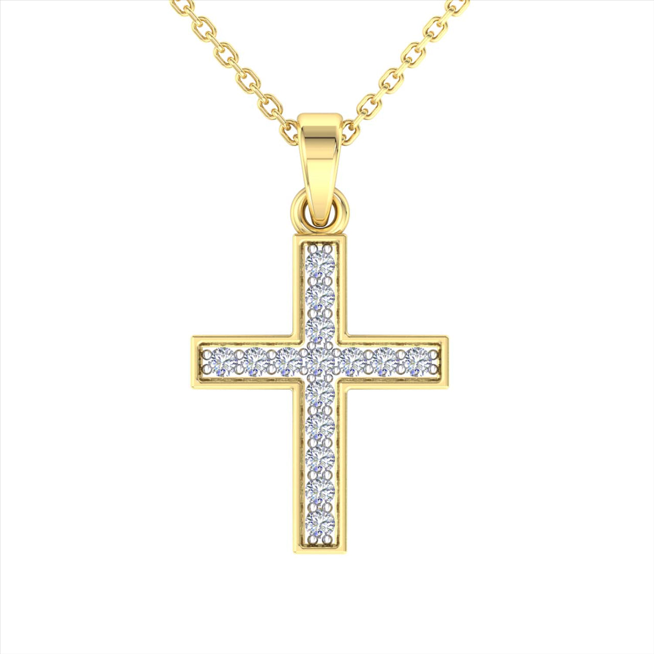 9ct Yellow Gold Diamond Cross Pendant – 15 Diamonds Total 0.11ct