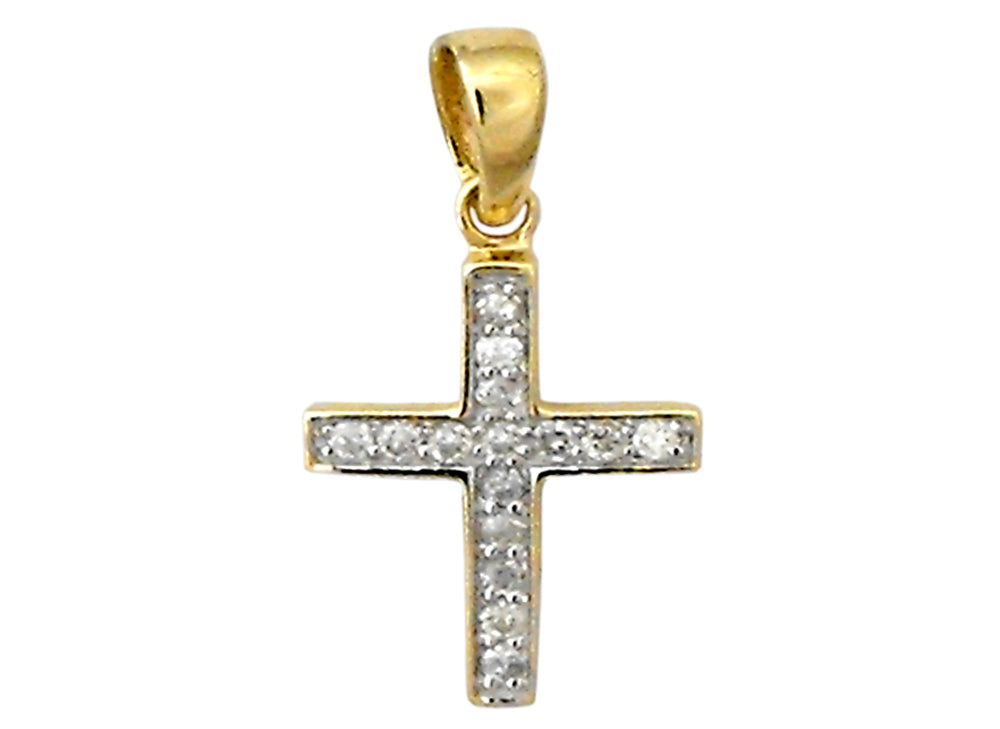 9ct Yellow Gold Diamond Cross Pendant – 15 Diamonds Total 0.11ct