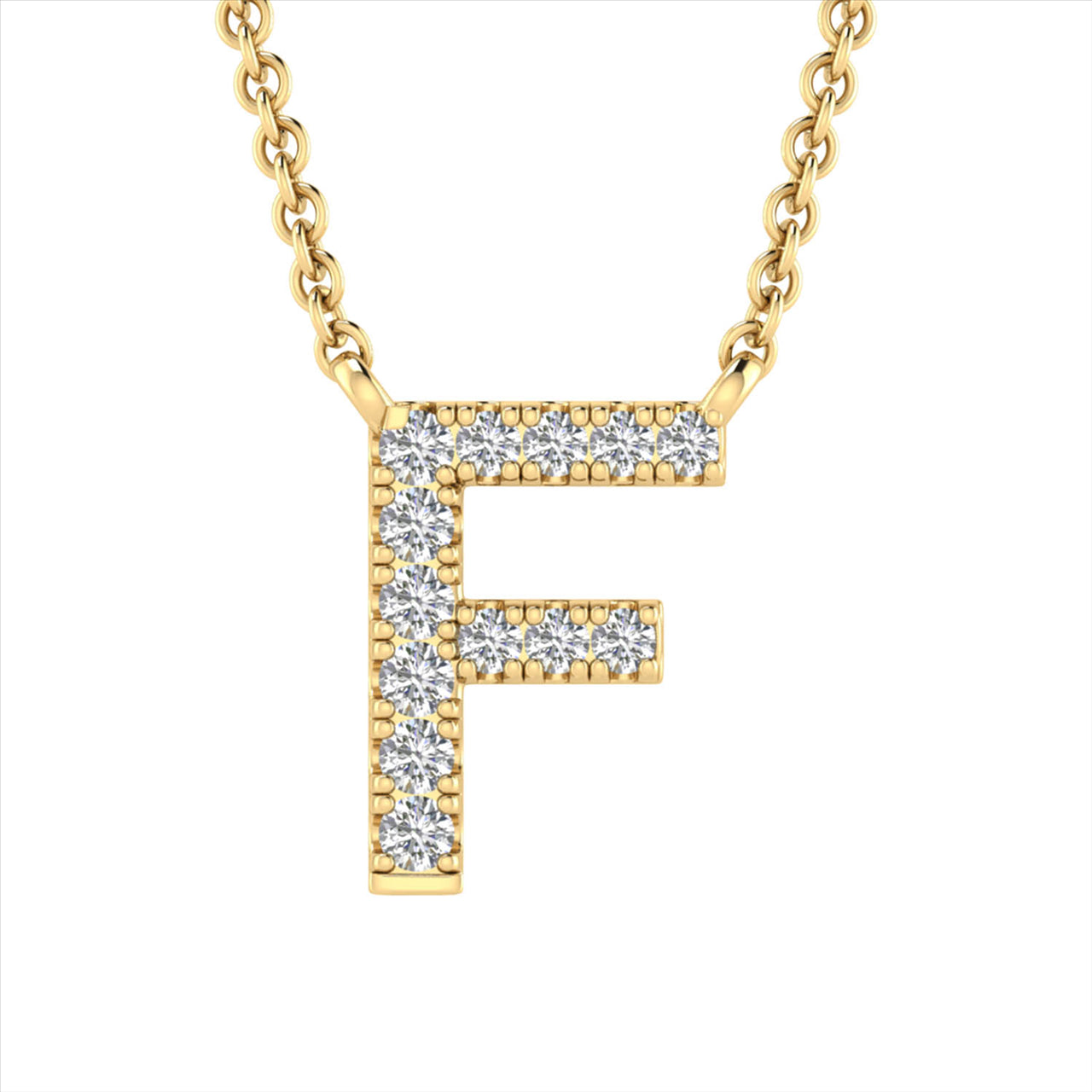 Initial 'F' Necklace With 0.06Ct Diamonds In 9K Yellow Gold -
