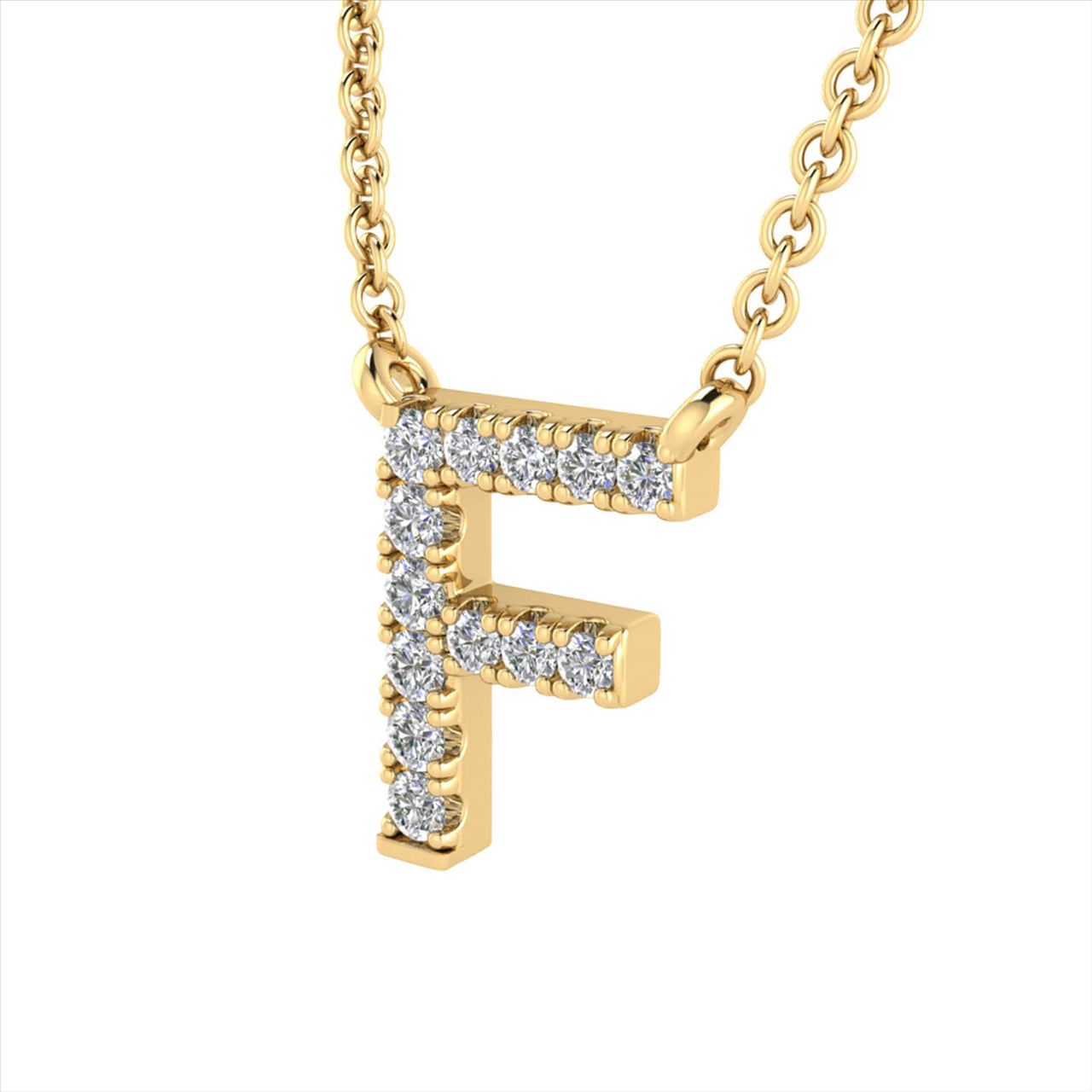 Initial 'F' Necklace With 0.06Ct Diamonds In 9K Yellow Gold -