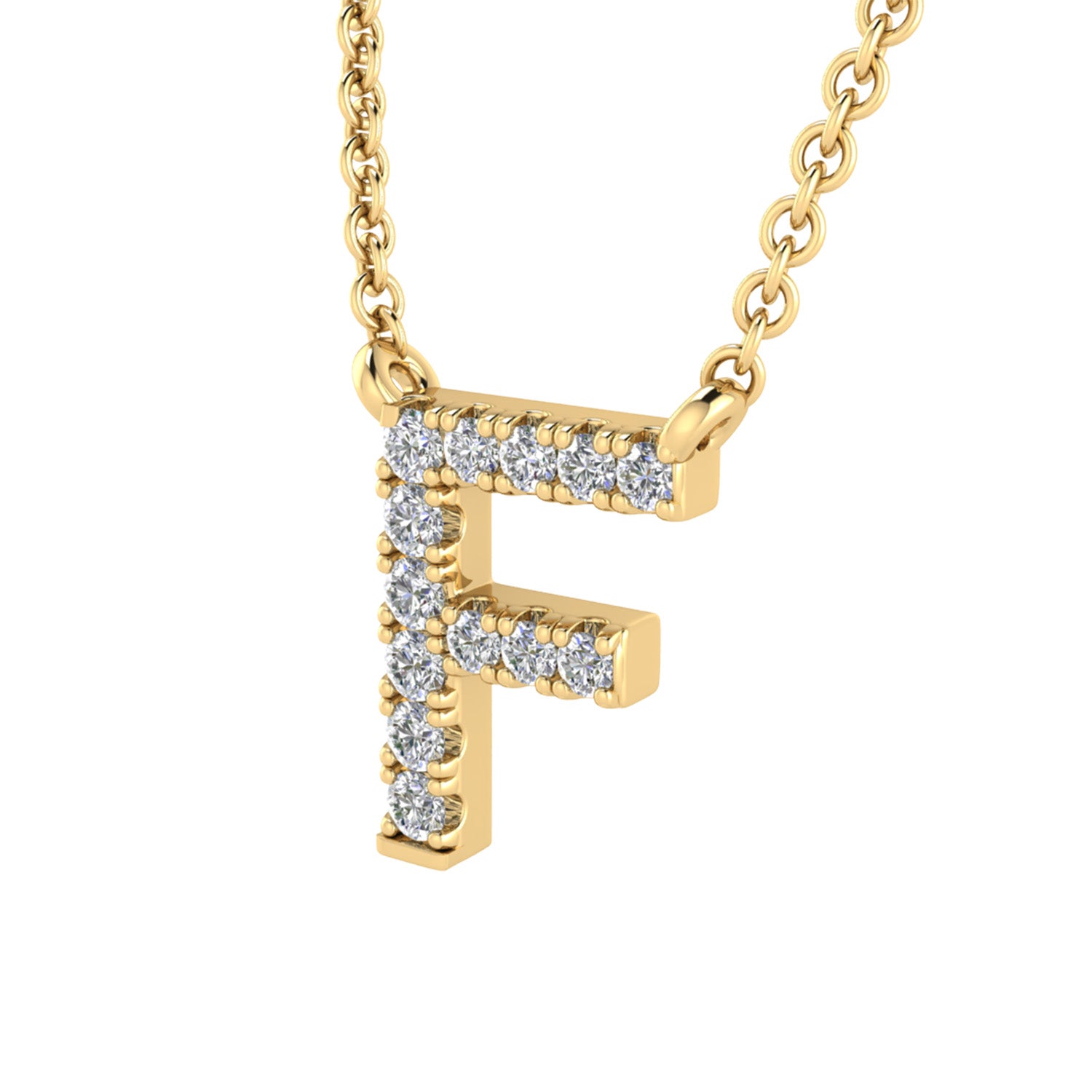 Initial 'F' Necklace With 0.06Ct Diamonds In 9K Yellow Gold -