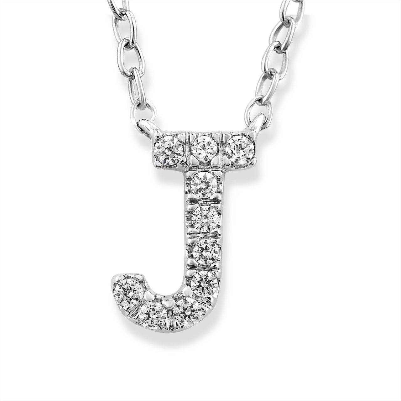 9ct W/G Initial 'J' Diamond Pendant 40+5cm