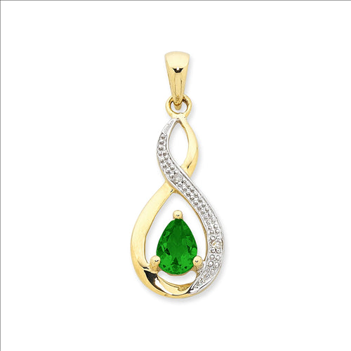 9ct Y/G Natural Emerald & Diamond Pendant