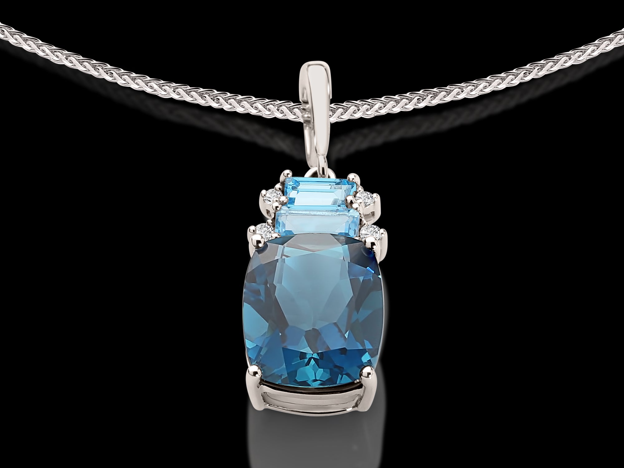 9Ct White Gold London Blue Topaz, Swiss Blue Topaz & Diamond Enhancer