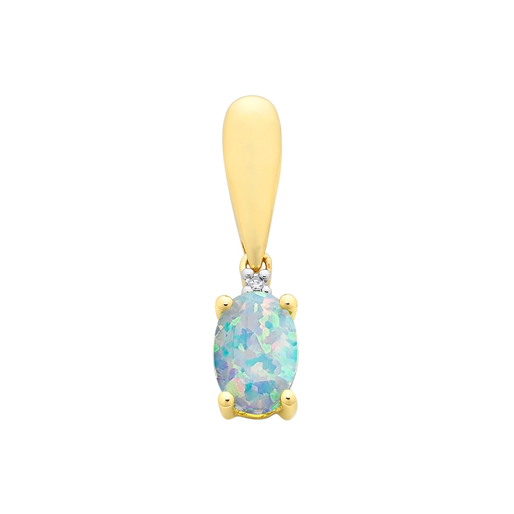 9ct Y/G Diamond & Created Opal Pendant