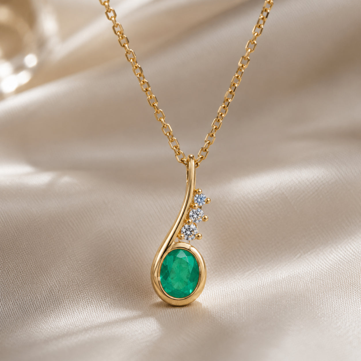 Yellow Gold Emerald & Diamond Pendant