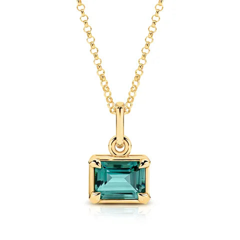 9ct Yellow Gold Emerald Cut Green Quartz Pendant Charm