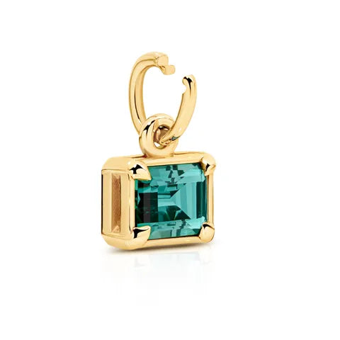 9ct Yellow Gold Emerald Cut Green Quartz Pendant Charm