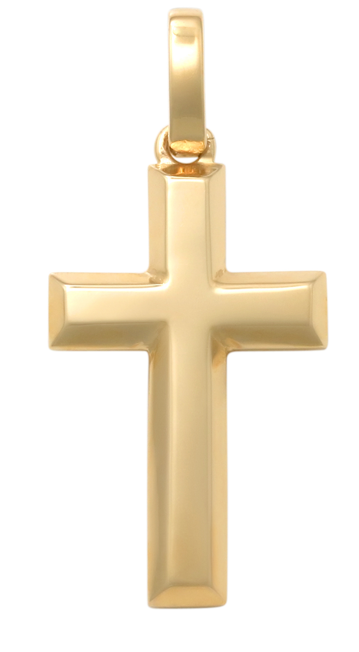 9ct Yellow Gold Small Bevelled Edge Cross Pendant – 17mm x 10mm