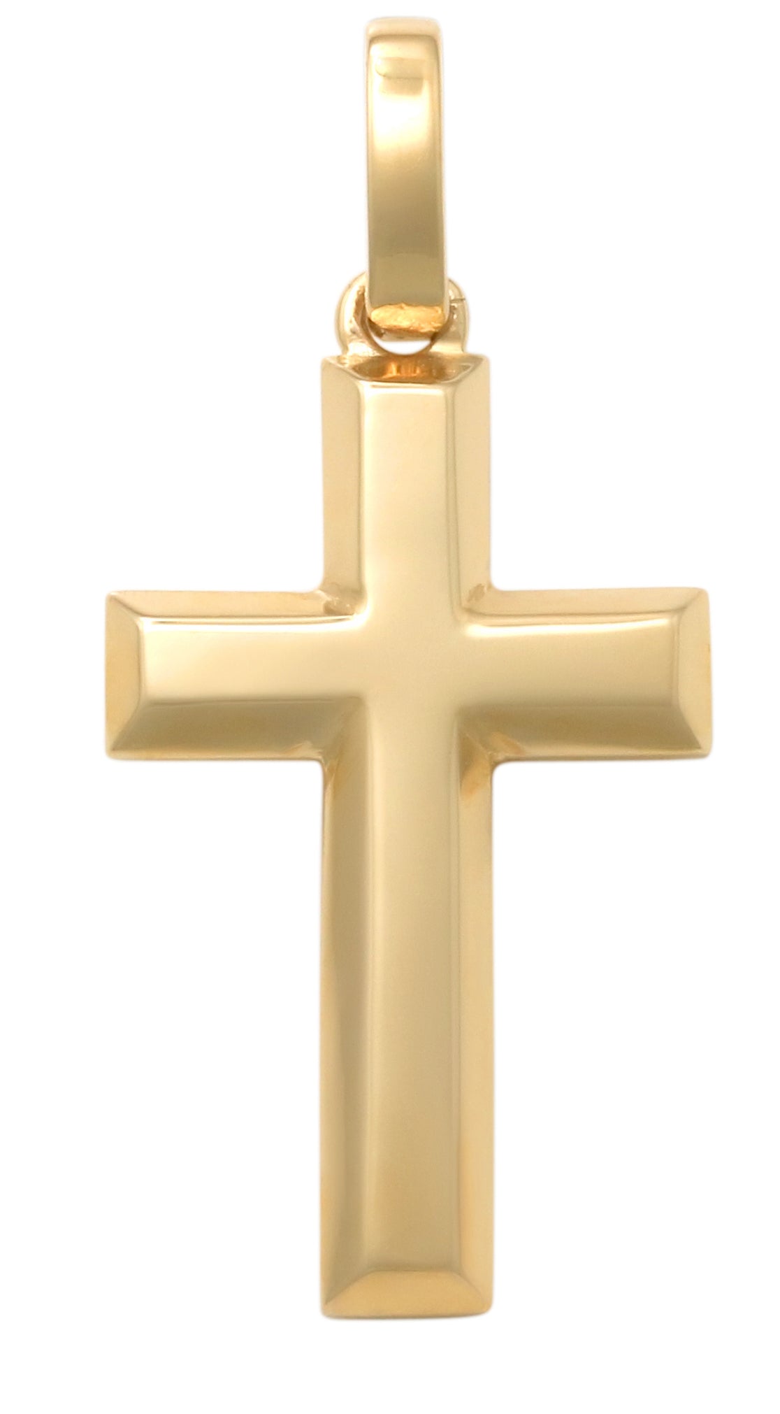 9ct Yellow Gold Small Bevelled Edge Cross Pendant – 17mm x 10mm