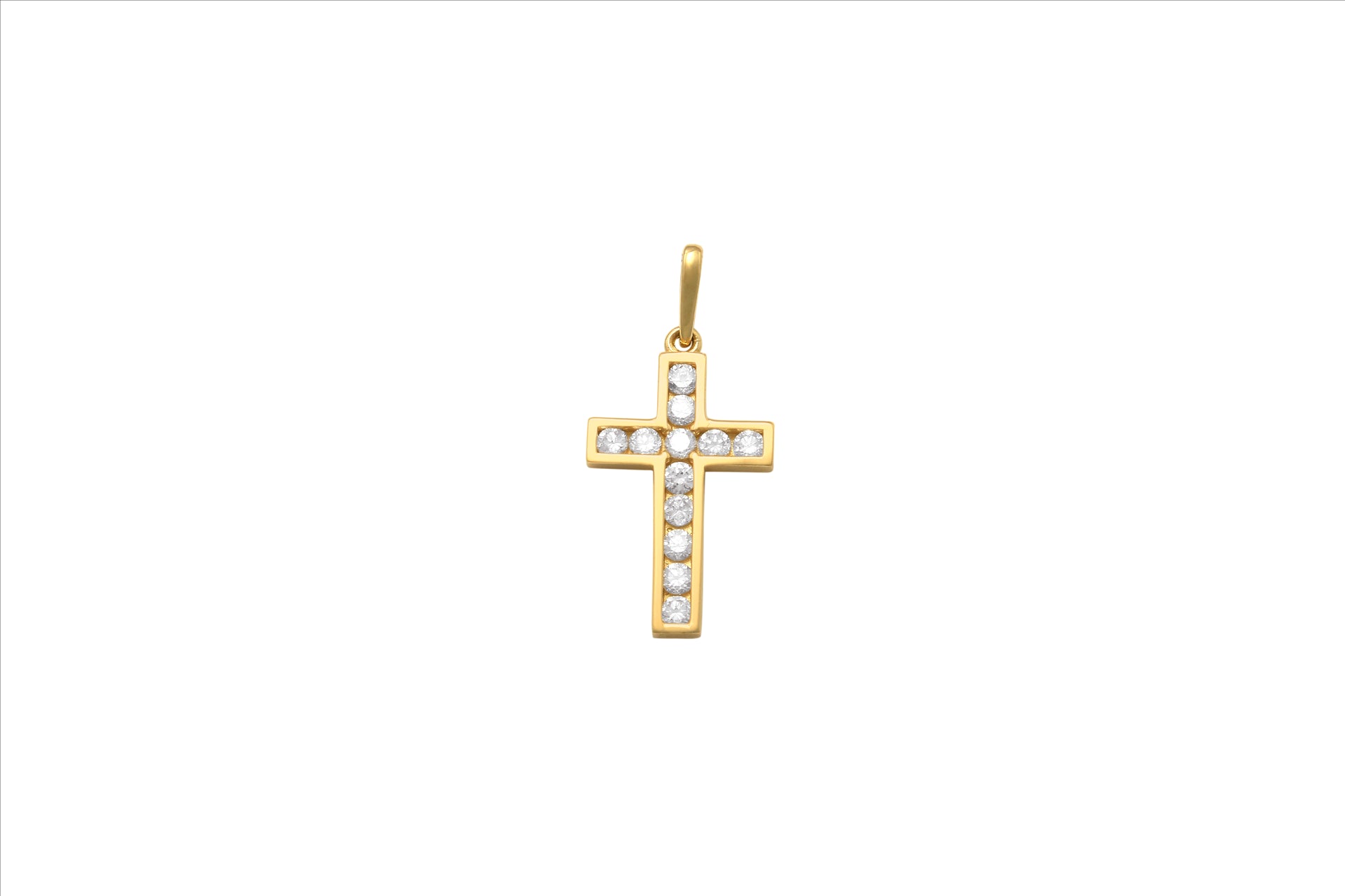 9Ct Yellow Gold Solid Cubic Zirconium Channel Set Cross Pendant