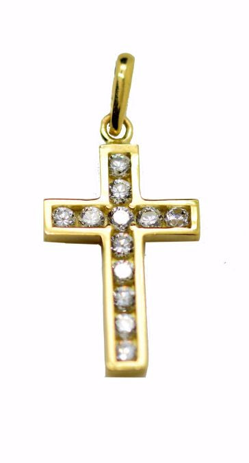 9Ct Yellow Gold Solid Cubic Zirconium Channel Set Cross Pendant