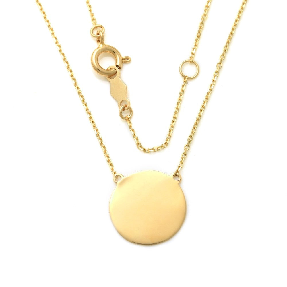 9ct Yellow Gold Circle Plate Pendant with Chain