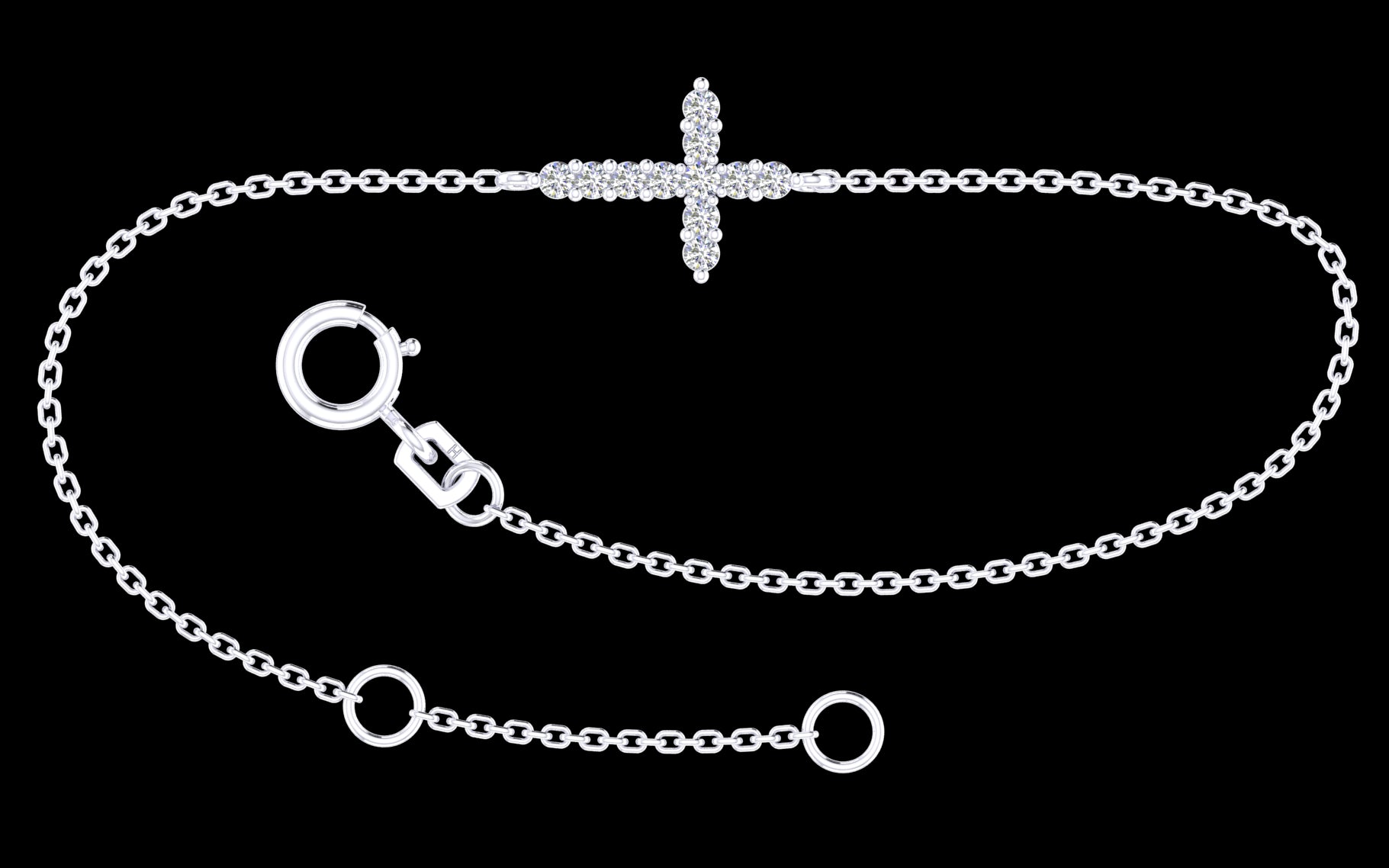 9k WG Oval link Bracelet with Diamond Cross. 19cm with Jump ring at 17cm. 11D=0.15ct