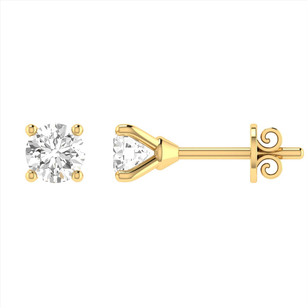 9ct Yellow Gold 4 claw Diamond Stud Earrings