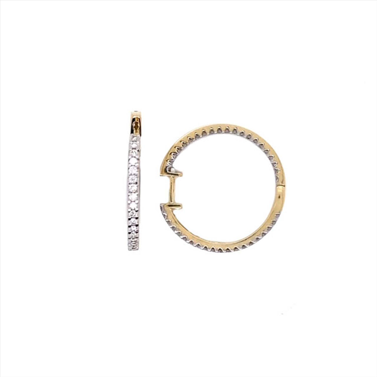 9ct Y/G Diamond Round Huggie Earrings 19mm Diameter Claw set