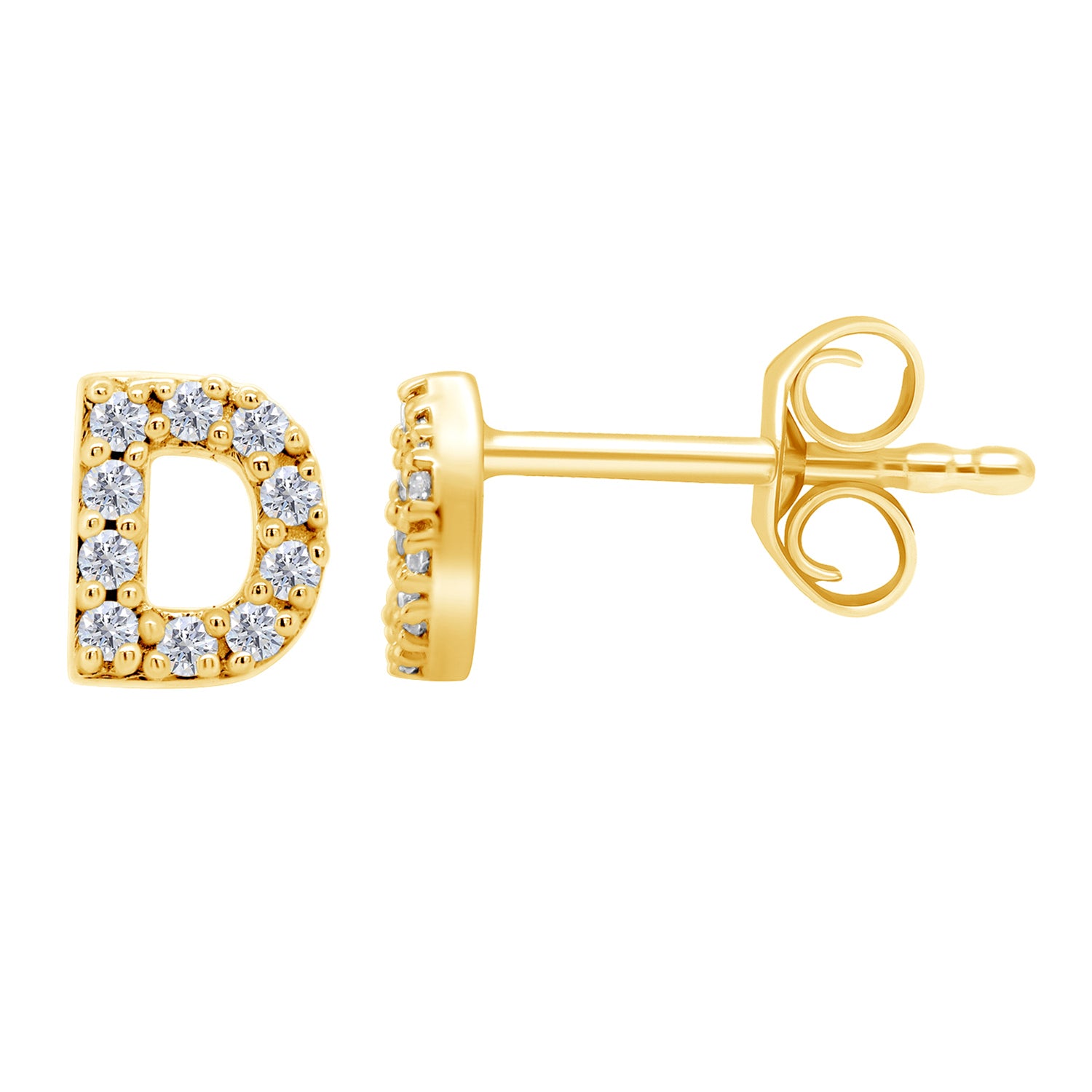 9ct Yellow Gold Diamond Initial Earrings Letter 'D' Diamond