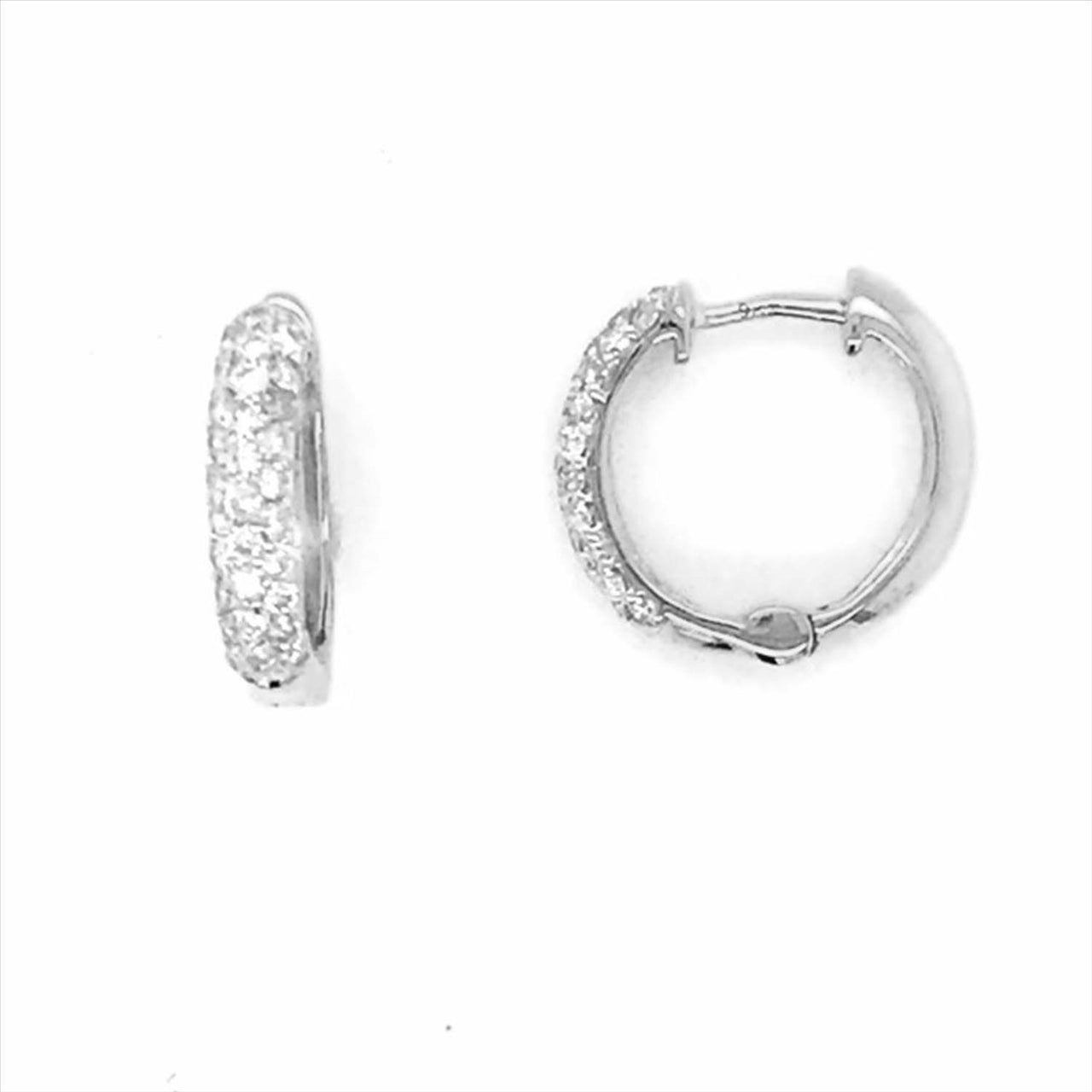 9k White Gold Diamond Round Huggie Earrings
