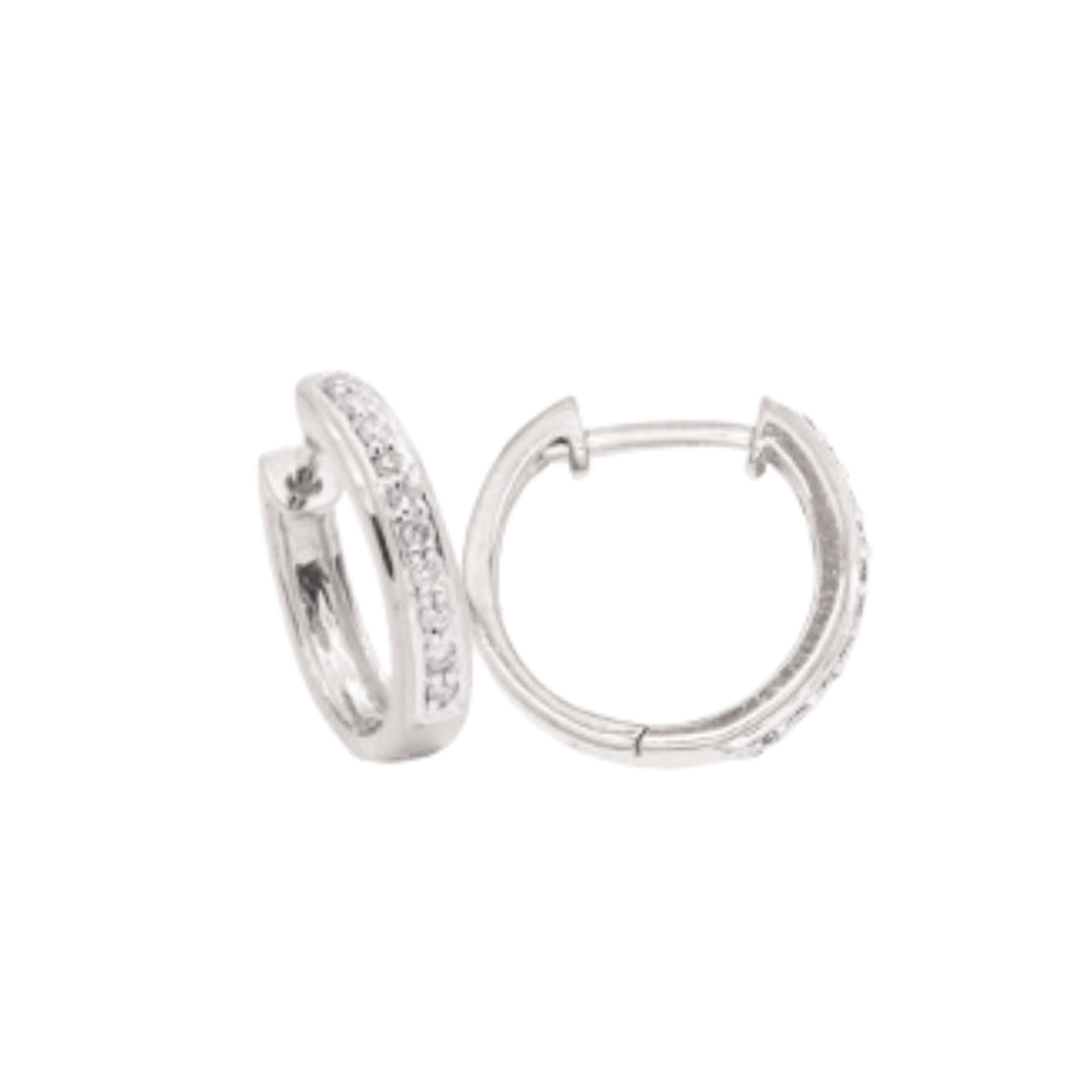 9Ct White Gold Diamond Round Huggie Earrings