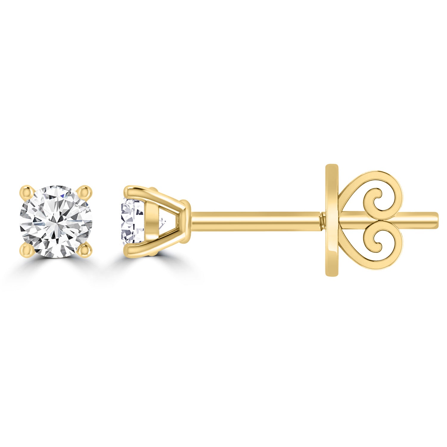 9Ct Yellow Gold 0.25Ct Diamond Stud Earrings – 4 Claw Screw-Back
