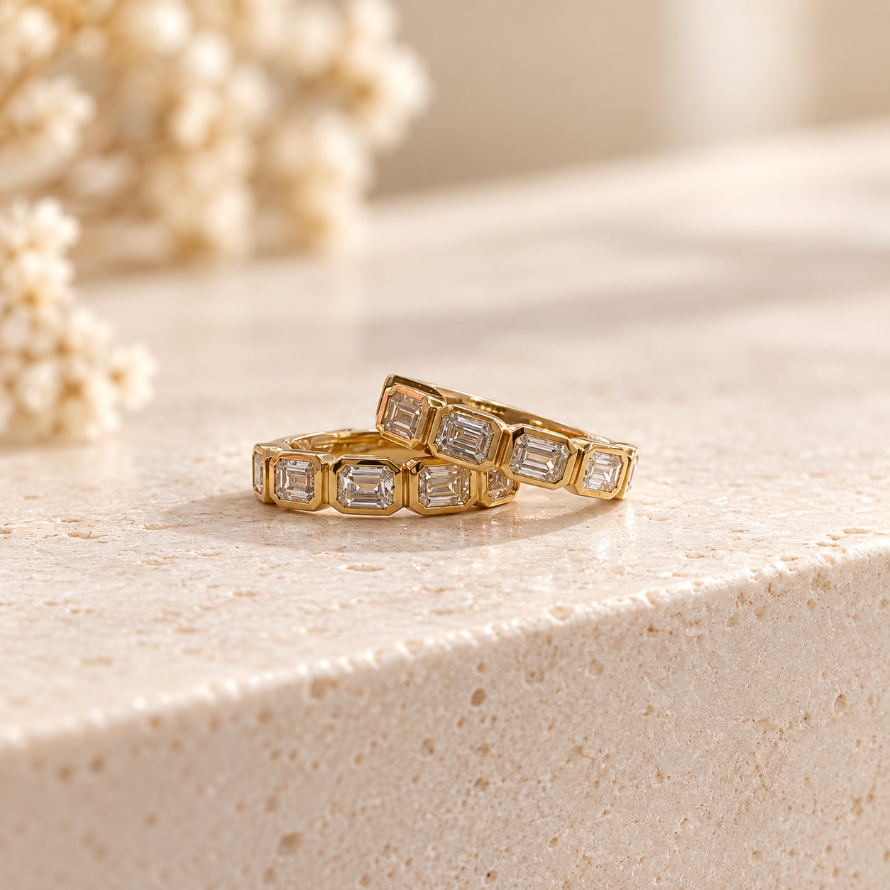 9Ct Yellow Gold Bezel Set Diamond Hoops