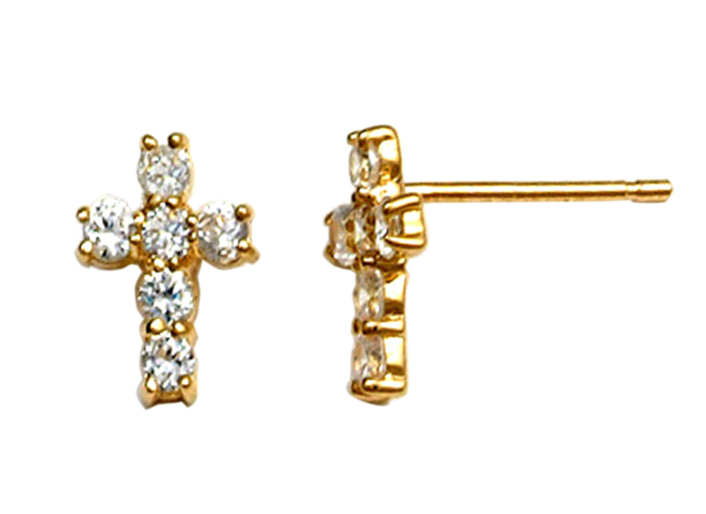 9ct Y/G CZ Cross Stud Earrings