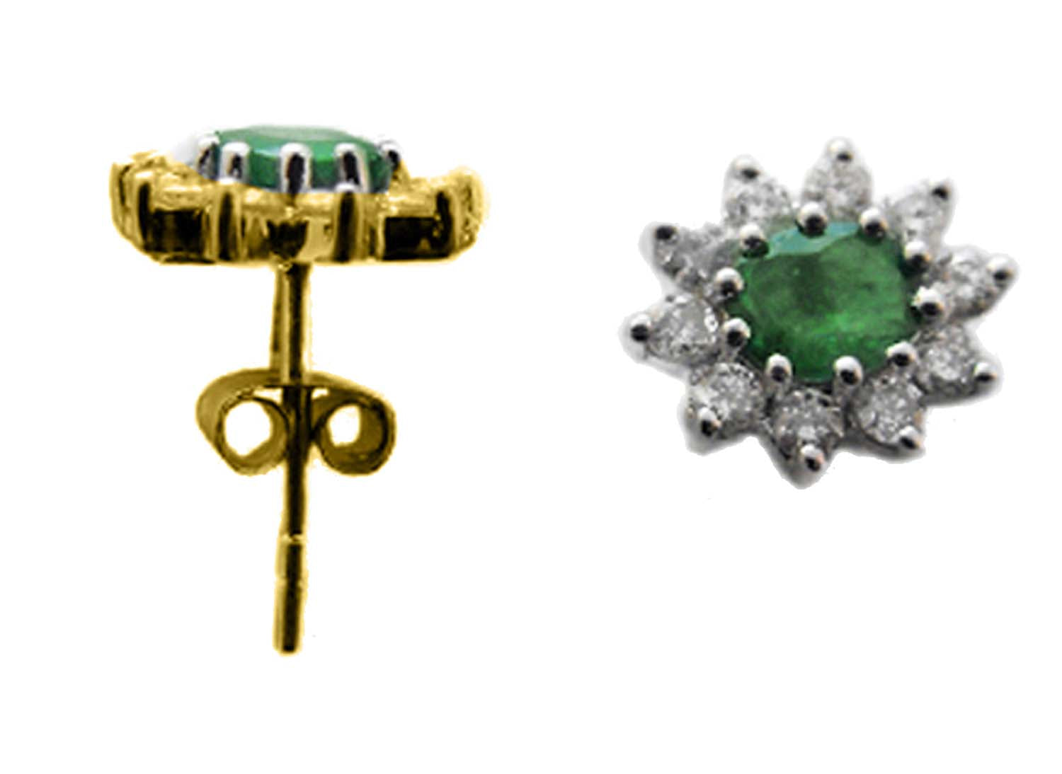9ct Y/G Emerald & Diamond Cluster Stud Earrings