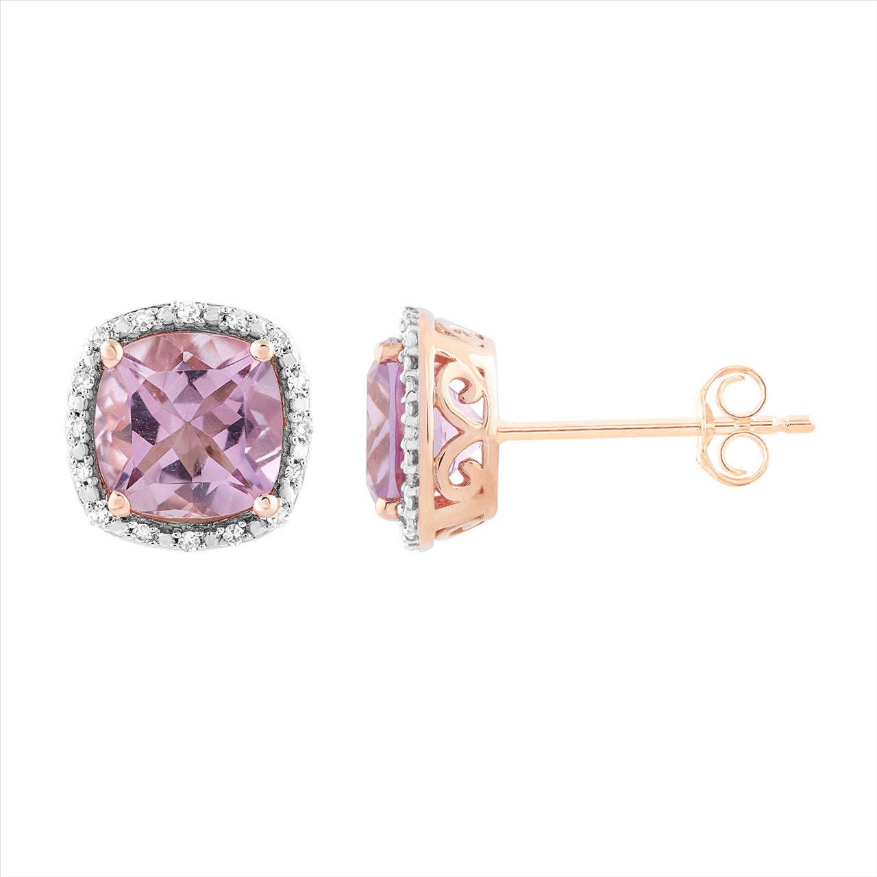 9ct R/G Diamond & Pink Amethyst Earrings