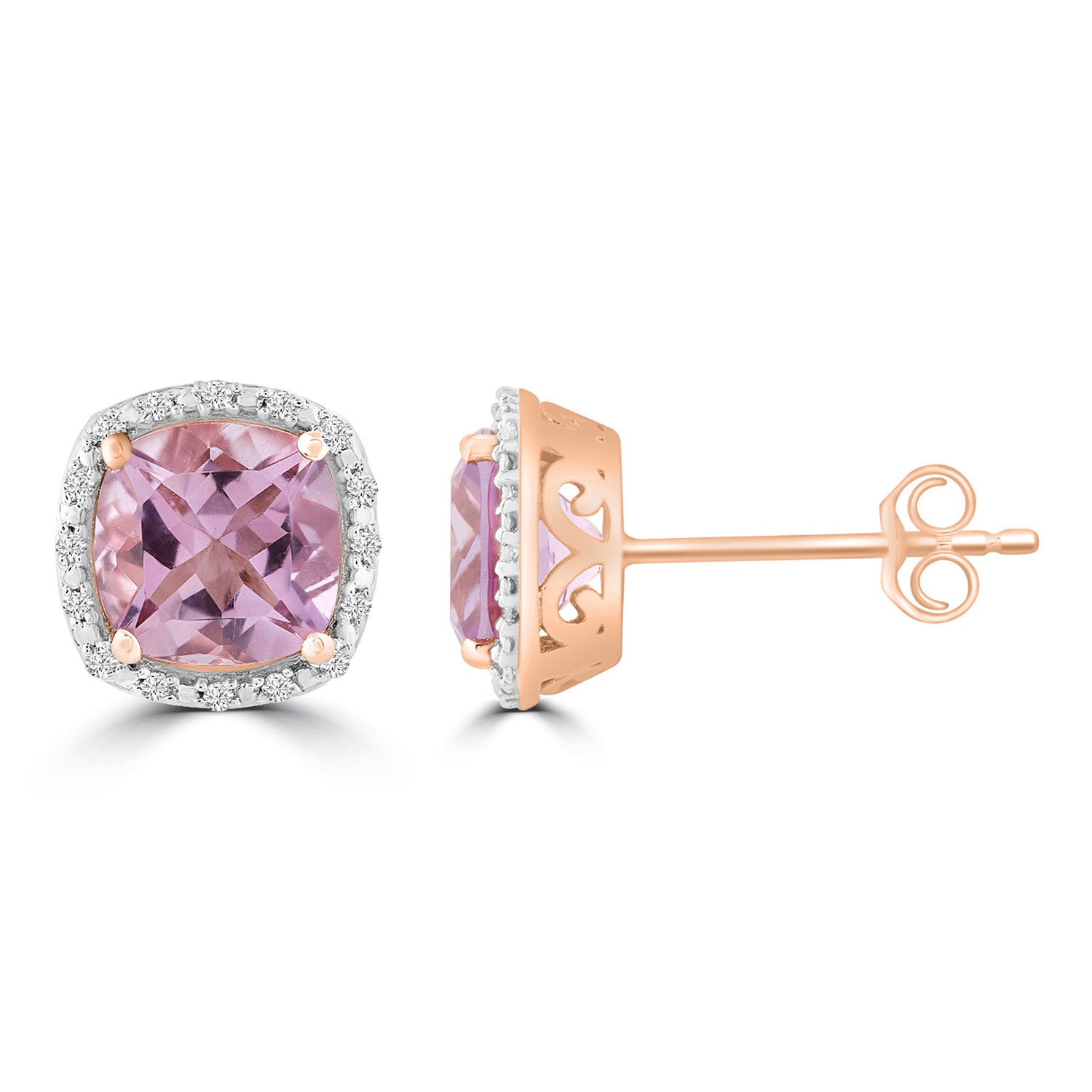 9ct R/G Diamond & Pink Amethyst Earrings