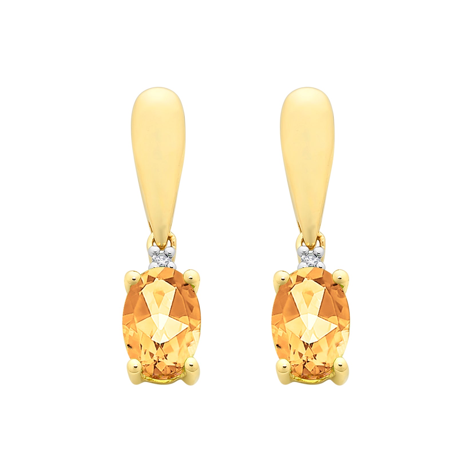 9ct Yellolw Gold Diamond & Citrine Earrings