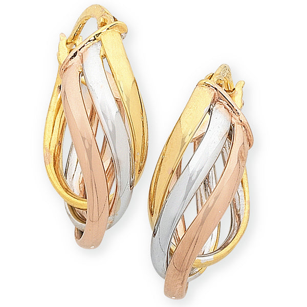 9k 3Tone Yellow, White & Rose Gold Silver Filled Twist Hoops