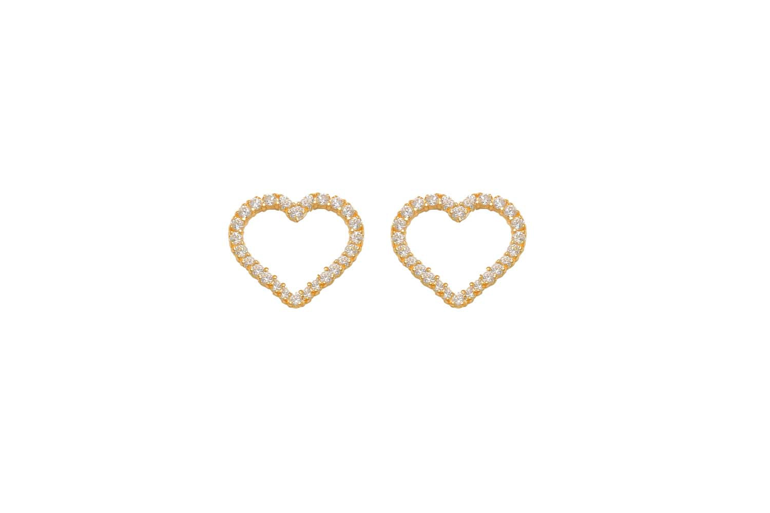 9ct Y/G CZ Outline Heart Stud Earrings 6.6x7.4mm