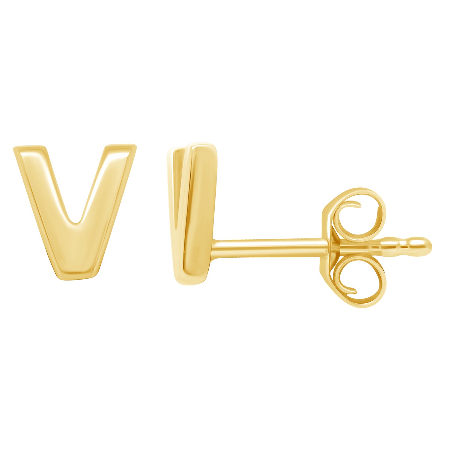 9ct Yellow Gold Stud Initial Earrings Letter V Plain