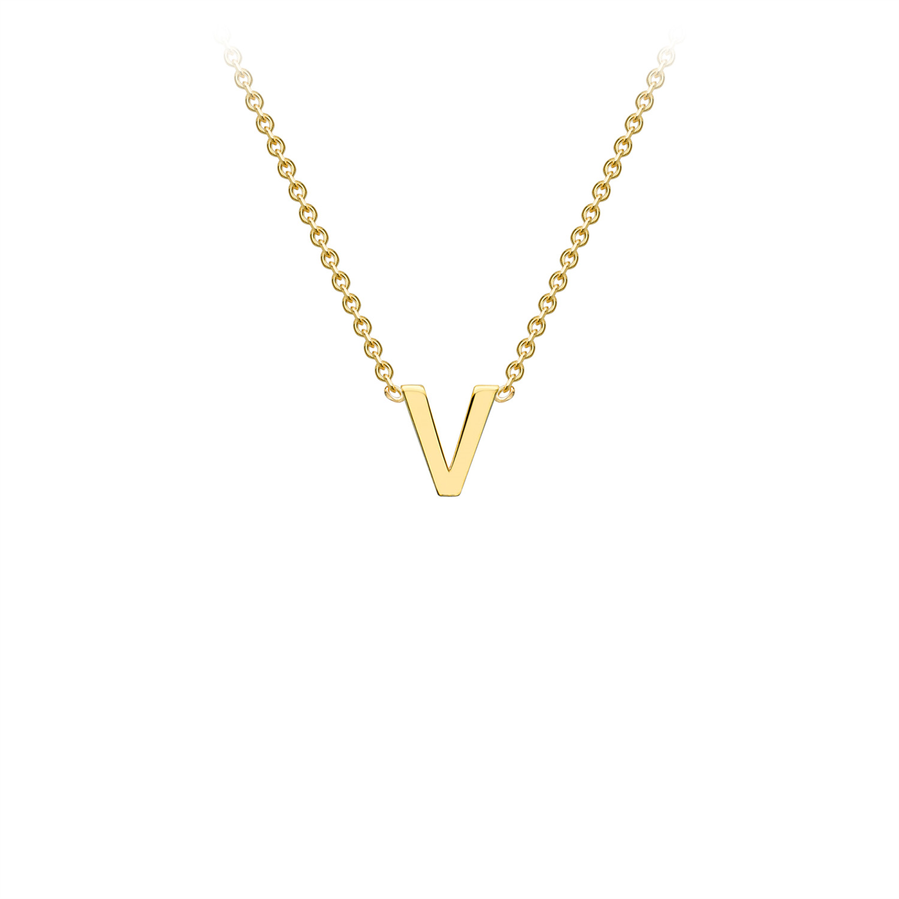 9ct Yellow Gold Petite Initial "V" Necklace 38+5cm