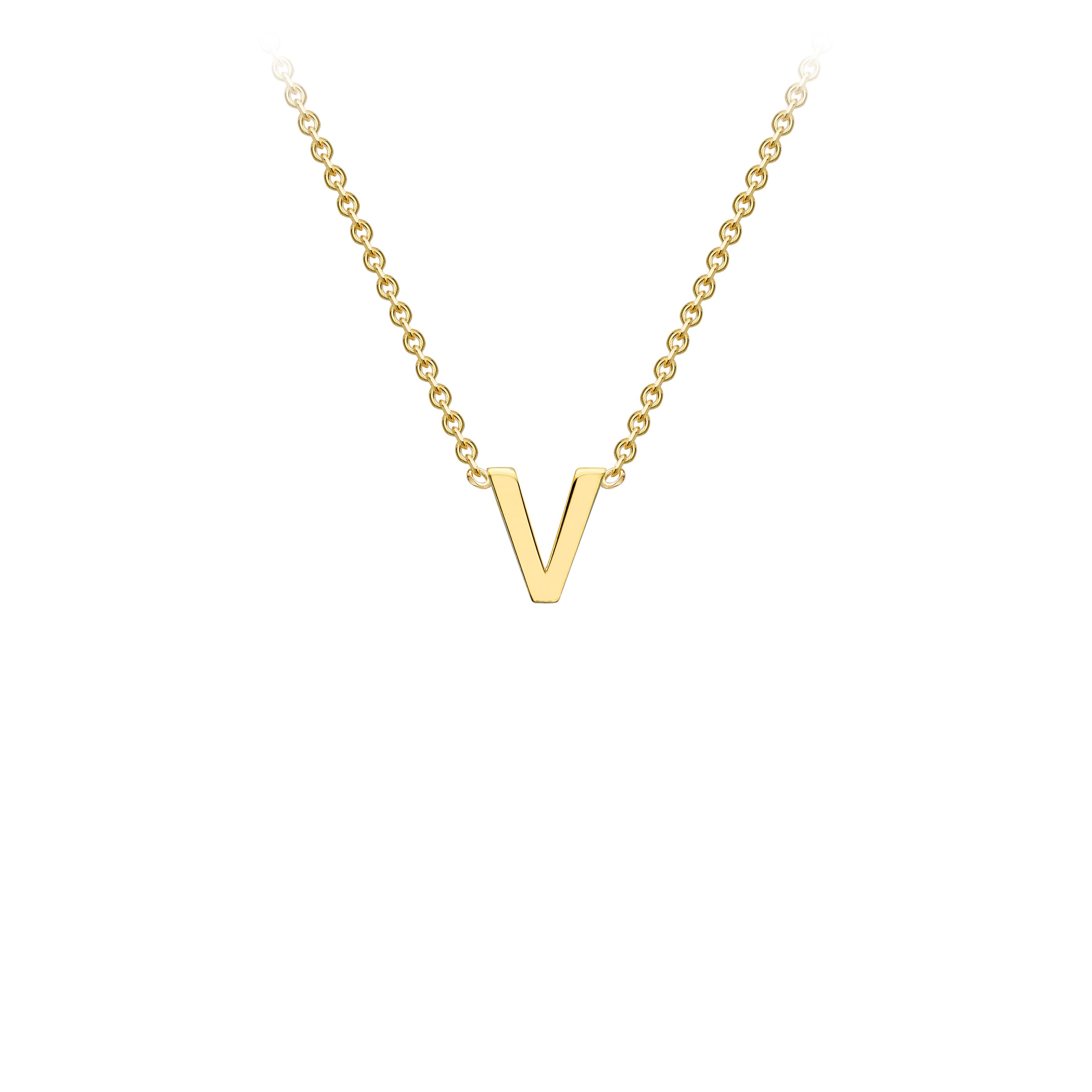 9ct Yellow Gold Petite Initial "V" Necklace 38+5cm