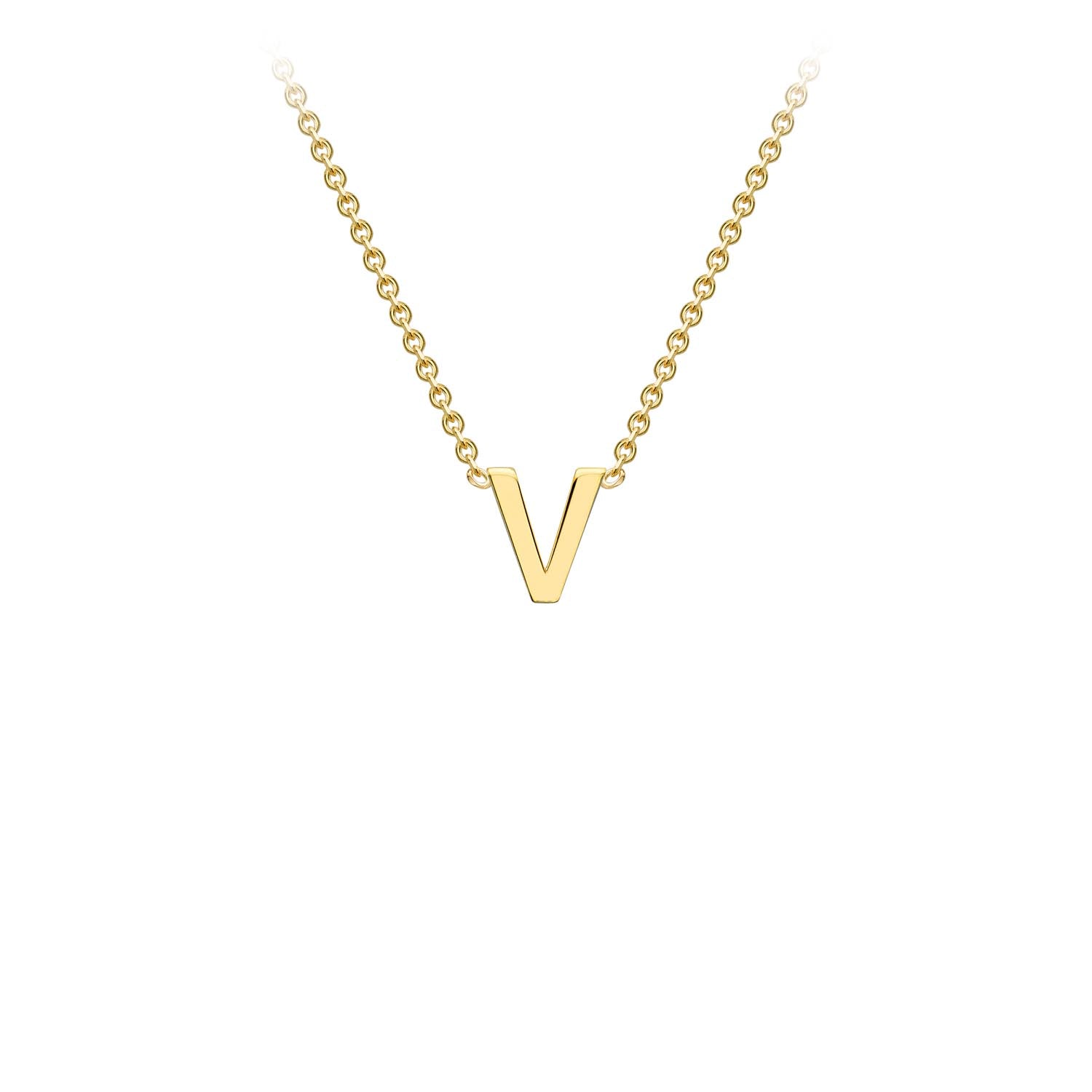 9ct Yellow Gold Petite Initial "V" Necklace 38+5cm